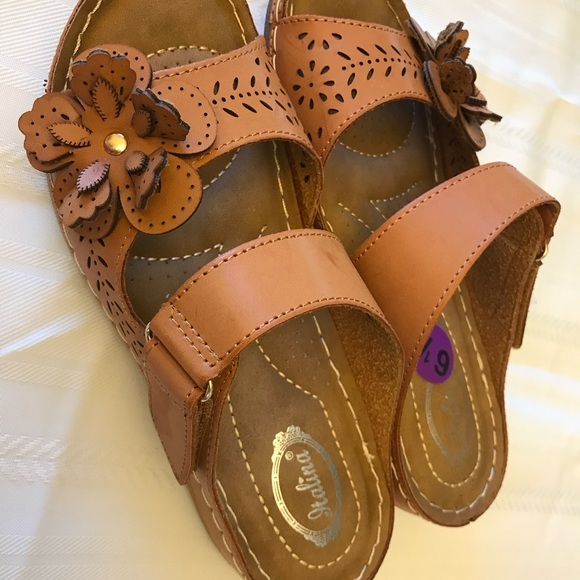 Italina Shoes - Italina new Brown Leather Floral Sandals Sz 6.5